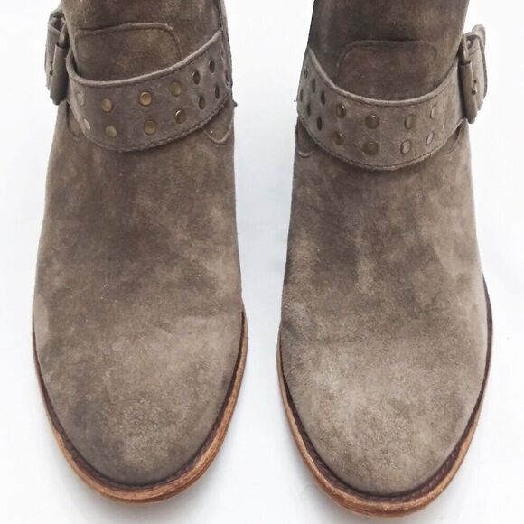 Söfft ALLENE Suede Moto Bootie Studs Buckles Side Zip Western Cowboy Boots Taupe - Picture 5 of 16